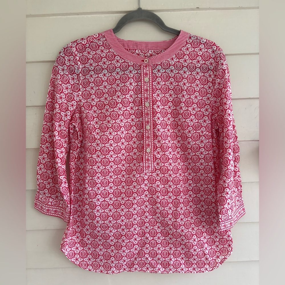 Talbots Patterned Lightweight Cotton Popover Top … - image 1